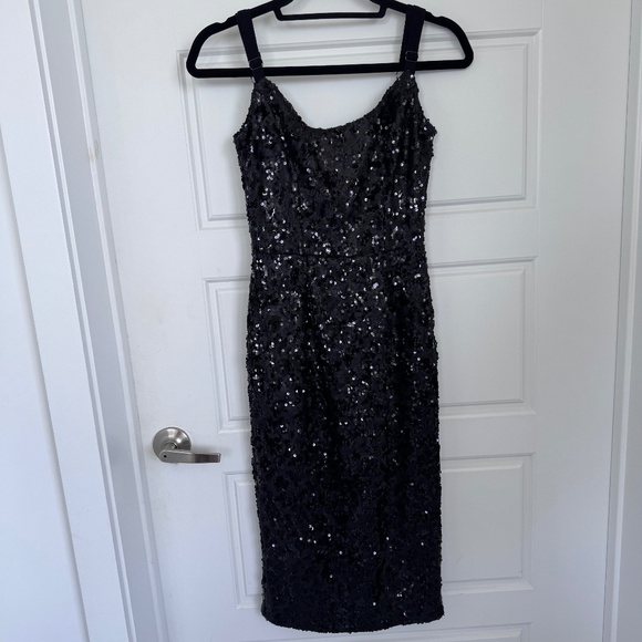 Dress the Population Lynda Black Sequin Cheetah Midi Length Dress Size XS - Picture 1 of 10